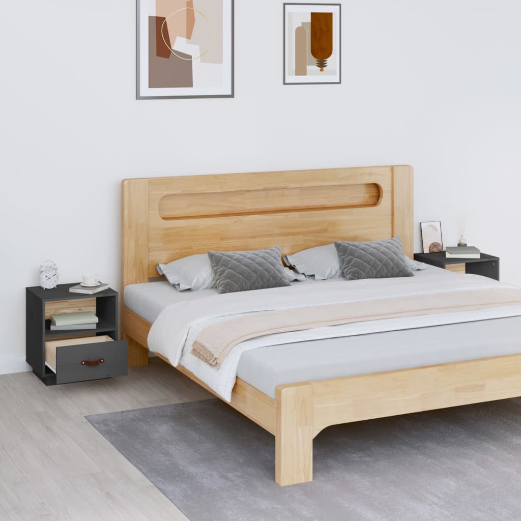 vidaXL Mesitas de noche 2 uds madera maciza pino gris 40x34x45 cm