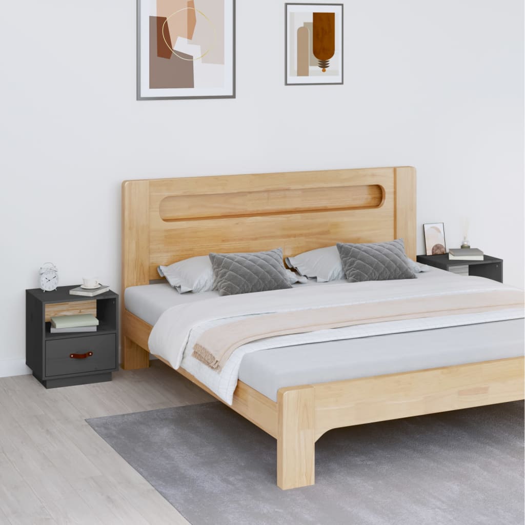 vidaXL Mesitas de noche 2 uds madera maciza pino gris 40x34x45 cm