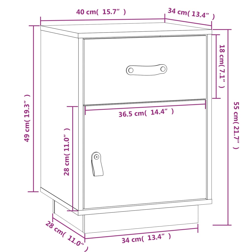 vidaXL Mesitas de noche 2 uds madera maciza pino blanco 40x34x55 cm