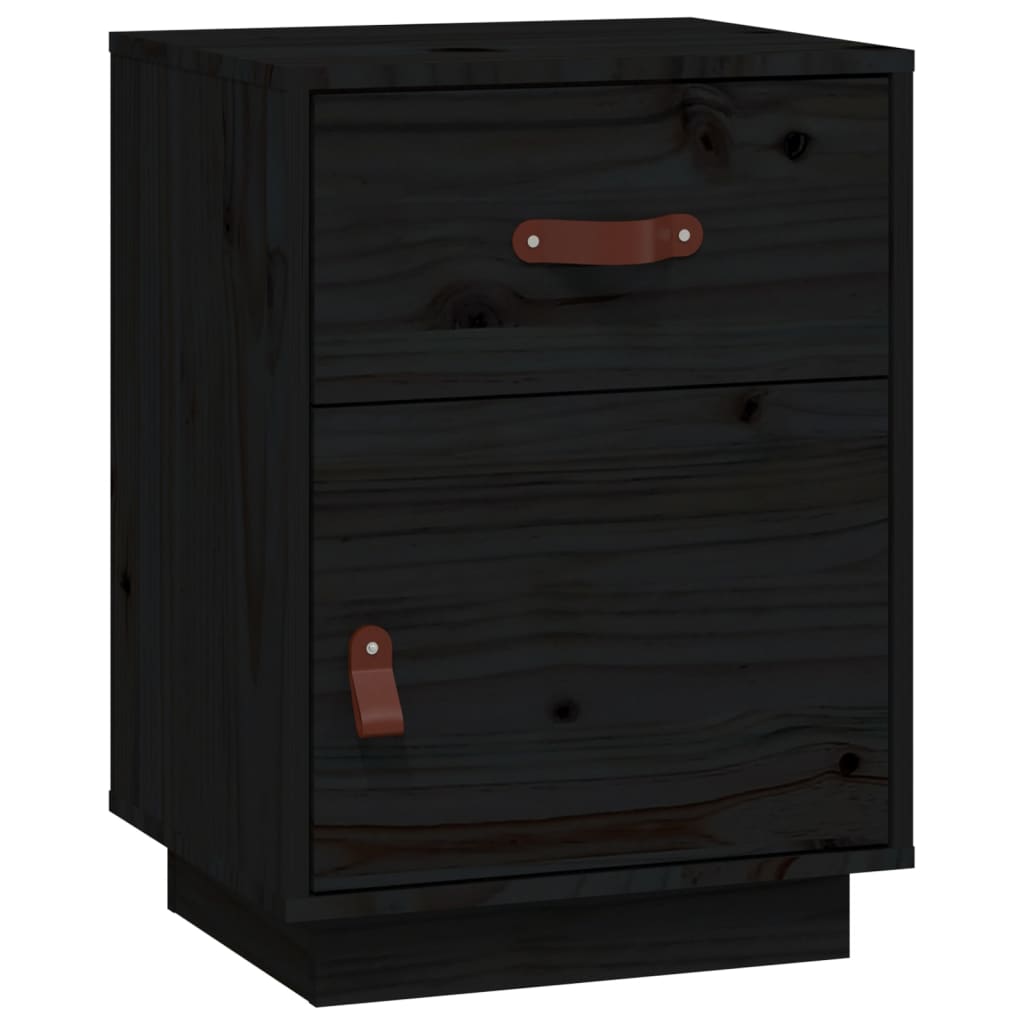 vidaXL Mesita de noche madera maciza de pino negro 40x34x55 cm