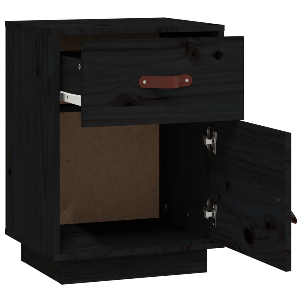 vidaXL Mesitas de noche 2 uds madera maciza de pino negro 40x34x55 cm