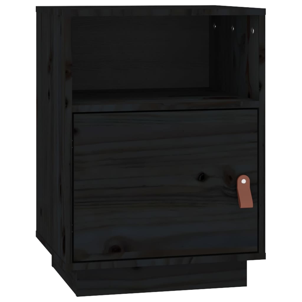 vidaXL Mesita de noche madera maciza de pino negro 40x34x55 cm