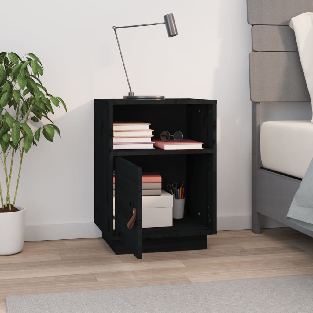 vidaXL Mesita de noche madera maciza de pino negro 40x34x55 cm