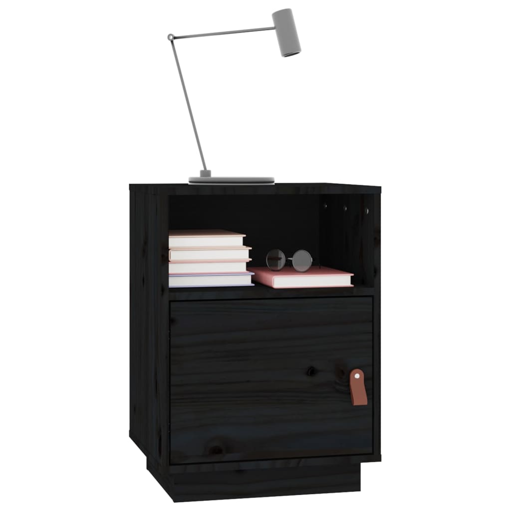 vidaXL Mesita de noche madera maciza de pino negro 40x34x55 cm