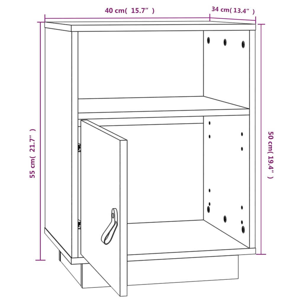 vidaXL Mesita de noche madera maciza de pino negro 40x34x55 cm