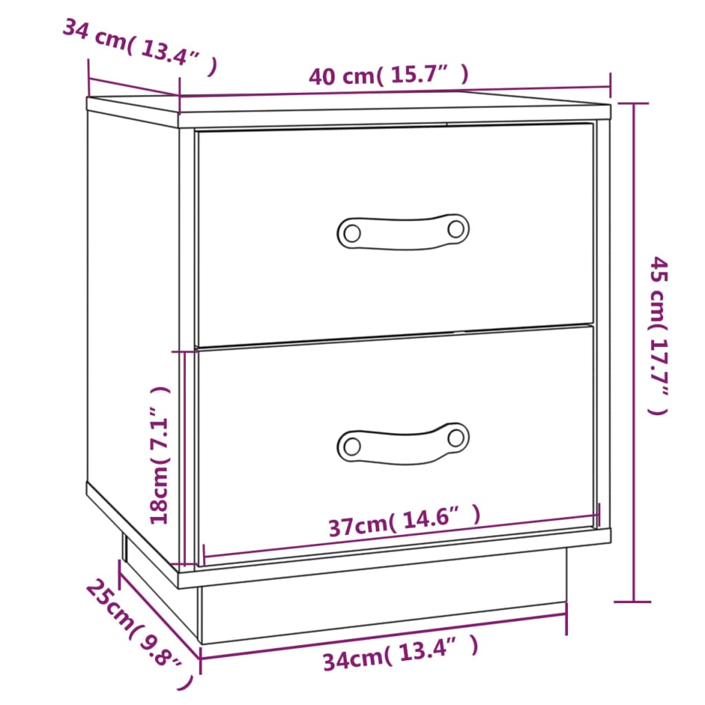 vidaXL Mesitas de noche 2 uds madera maciza pino blanco 40x34x45 cm