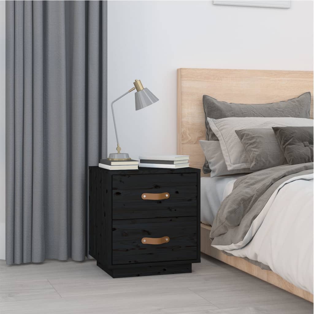 vidaXL Mesitas de noche 2 uds madera maciza de pino negro 40x34x45 cm