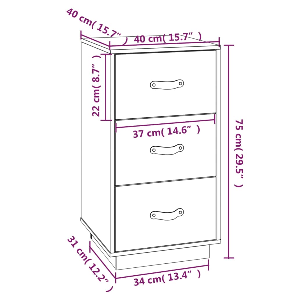 vidaXL Mesita de noche madera maciza de pino blanco 40x40x75 cm