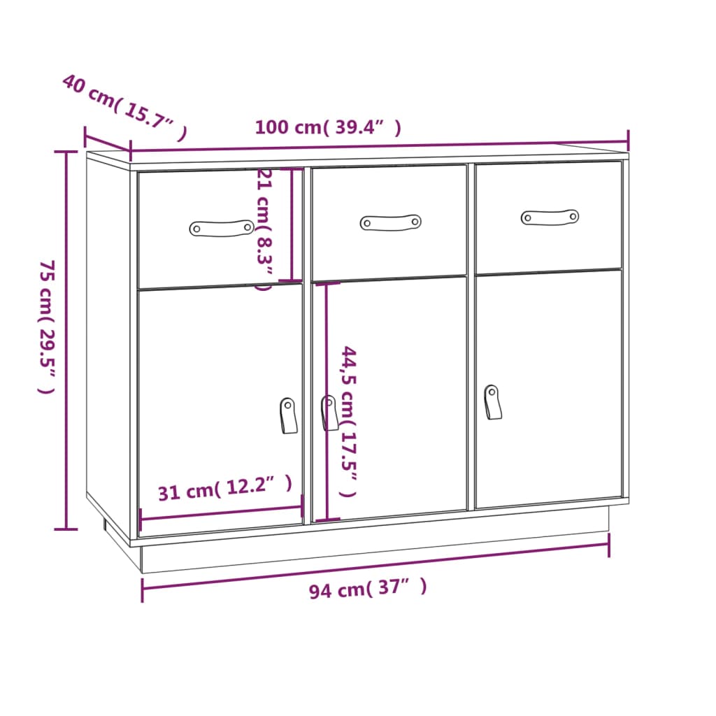 vidaXL Aparador de madera maciza de pino marrón miel 100x40x75 cm