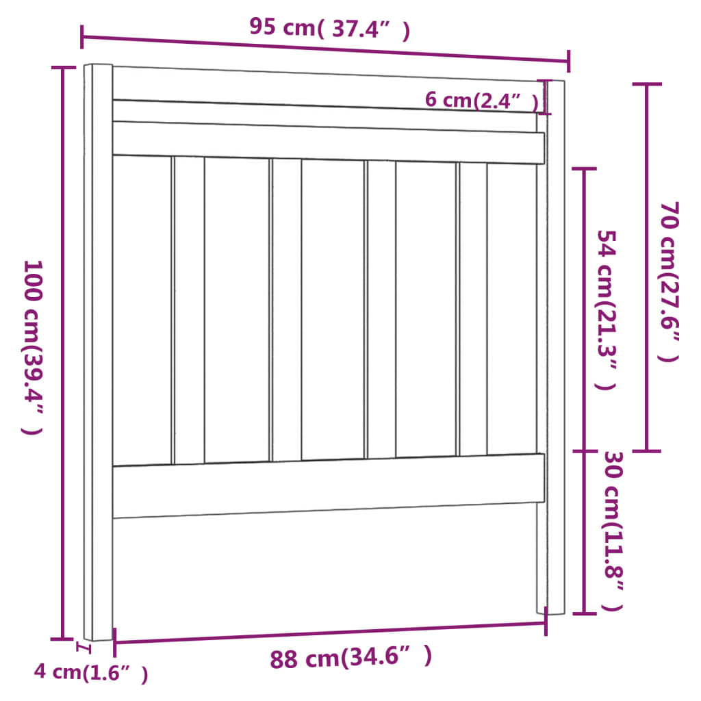 vidaXL Cabecero de cama madera maciza de pino 95x4x100 cm