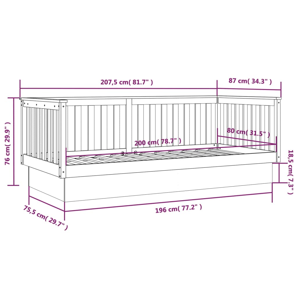 vidaXL Sofá cama sin colchón madera maciza de pino blanco 80x200 cm