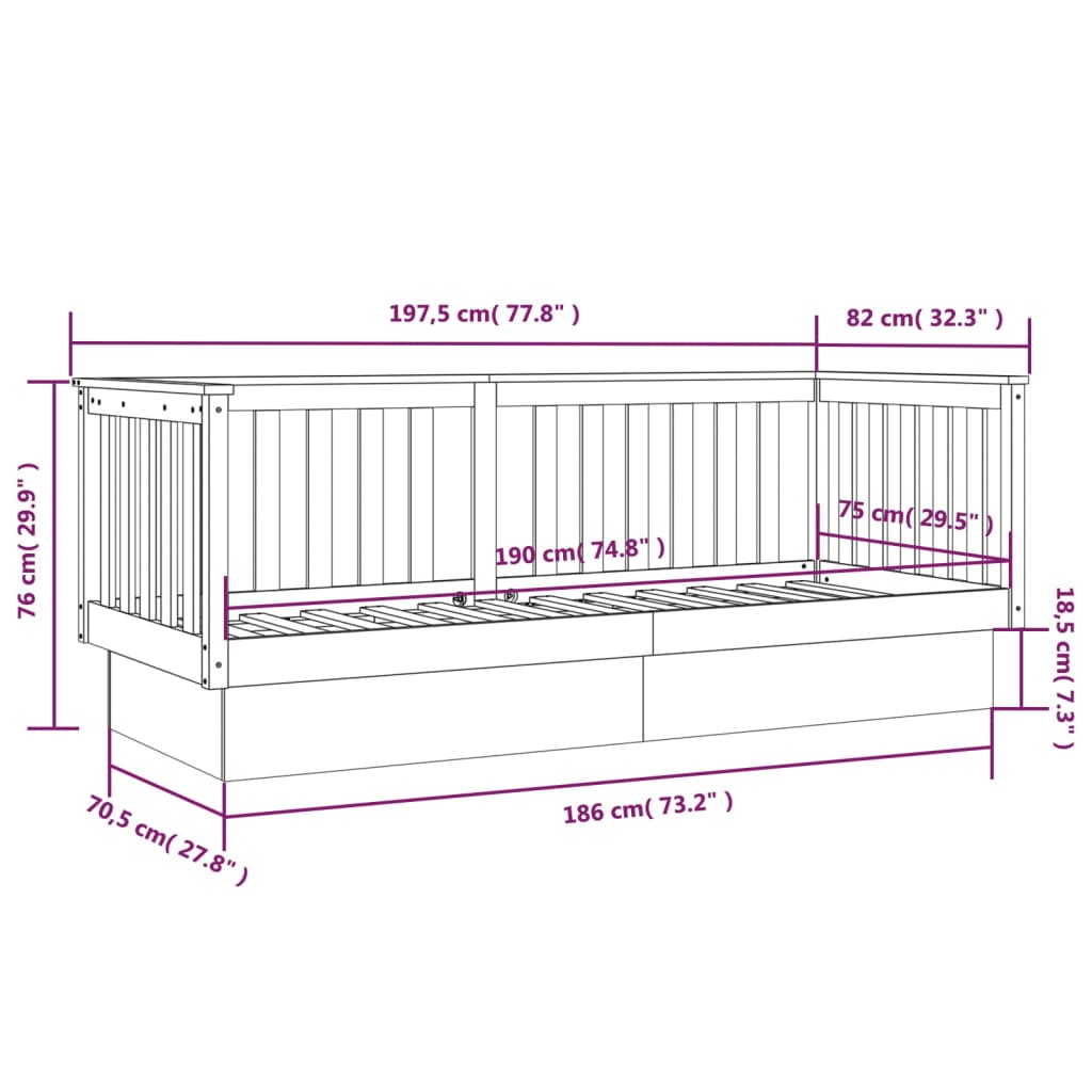 vidaXL Sofá cama madera maciza de pino gris 75x190 cm