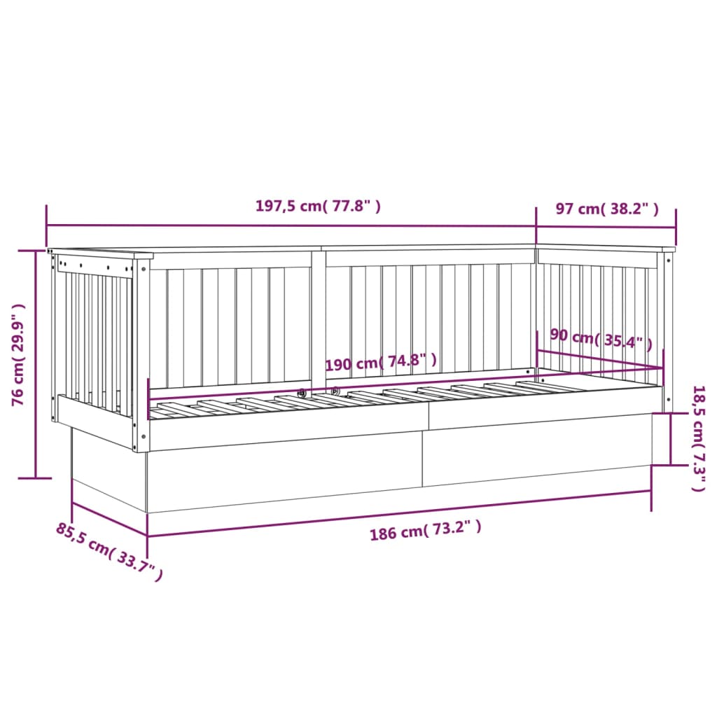 vidaXL Sofá cama sin colchón madera maciza de pino 90x190 cm