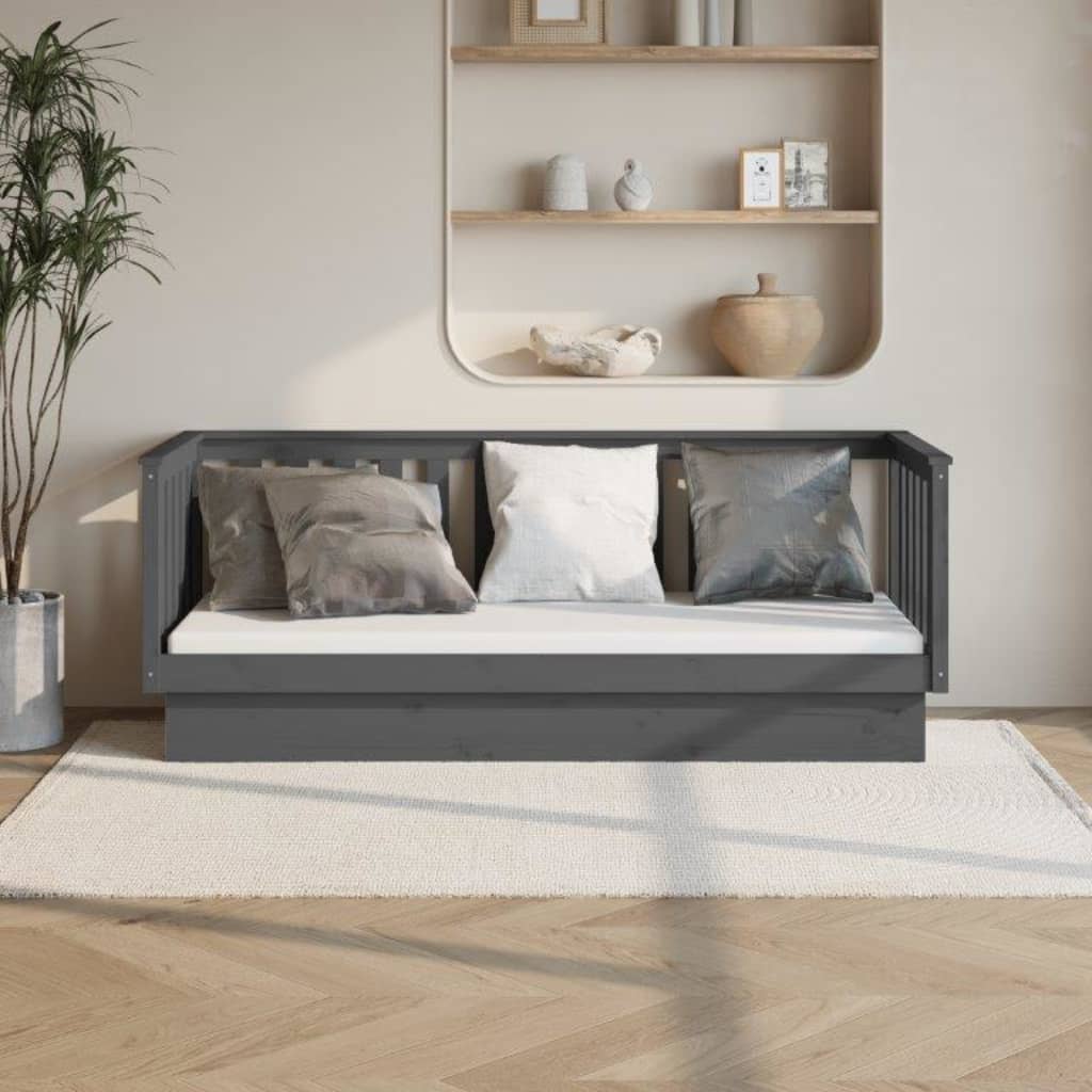 vidaXL Sofá cama sin colchón madera maciza de pino gris 90x190 cm