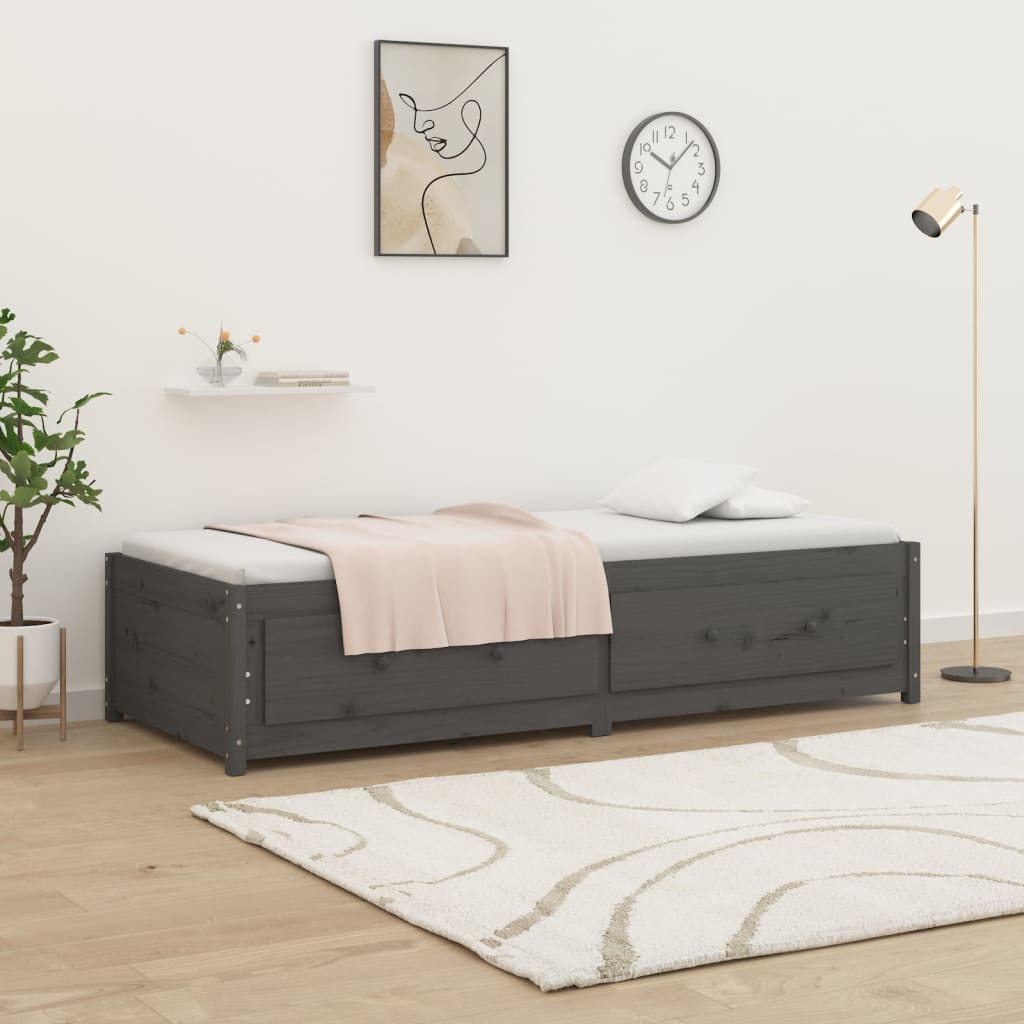 vidaXL Sofá cama madera maciza de pino gris 90x200 cm