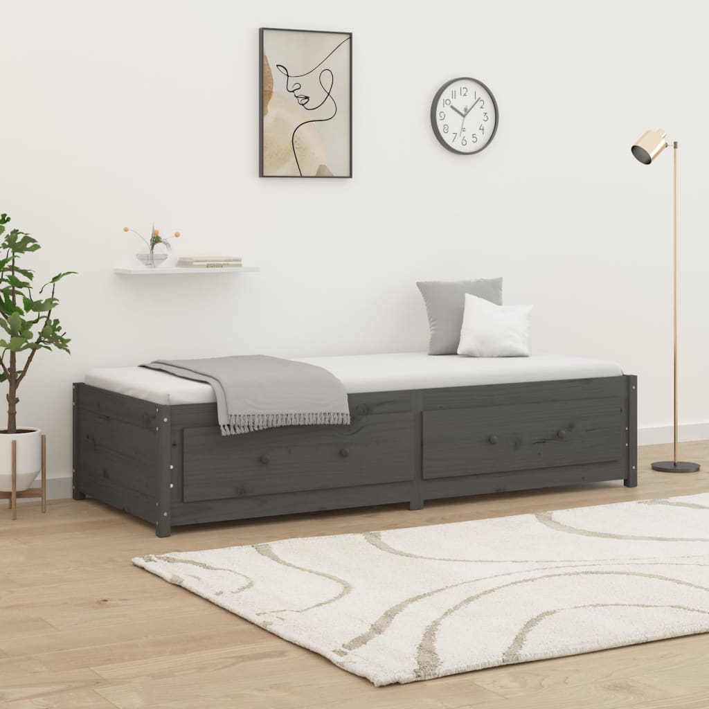 vidaXL Sofá cama madera maciza de pino gris 90x200 cm