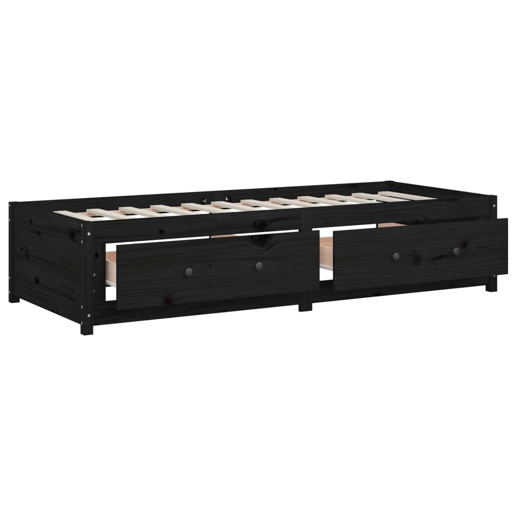 vidaXL Sofá cama de madera maciza de pino negro 75x190 cm