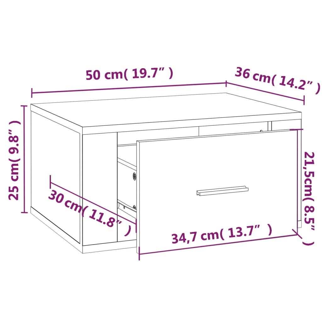 vidaXL Mesitas de noche de pared 2 uds blanco 50x36x25 cm