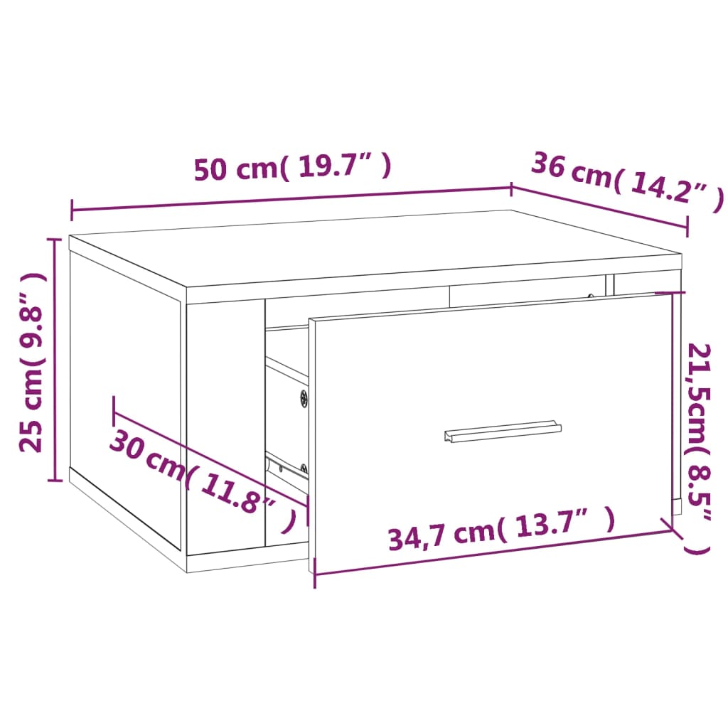 vidaXL Mesitas de noche de pared 2 uds gris hormigón 50x36x25 cm