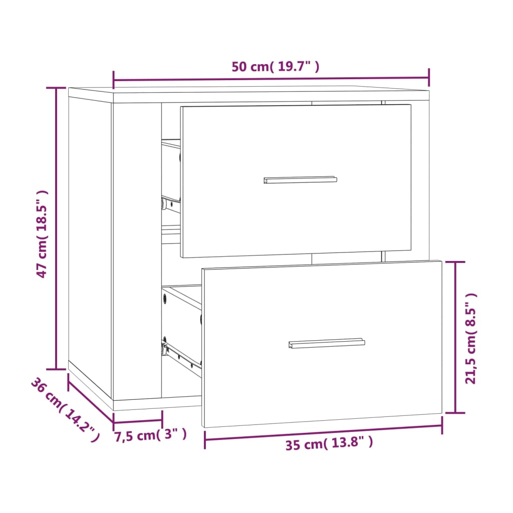 vidaXL Mesita de noche de pared gris Sonoma 50x36x47 cm