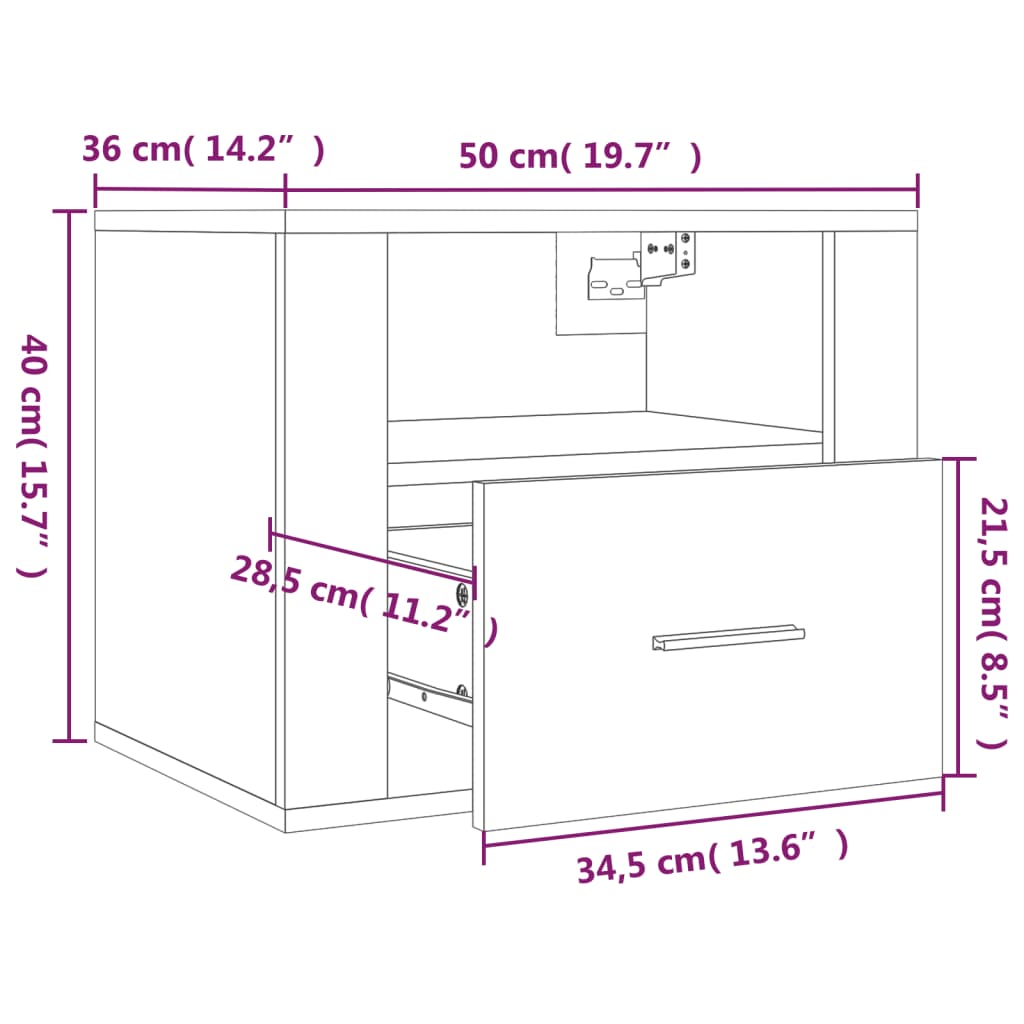 vidaXL Mesitas de noche de pared 2 uds negro 50x36x40 cm