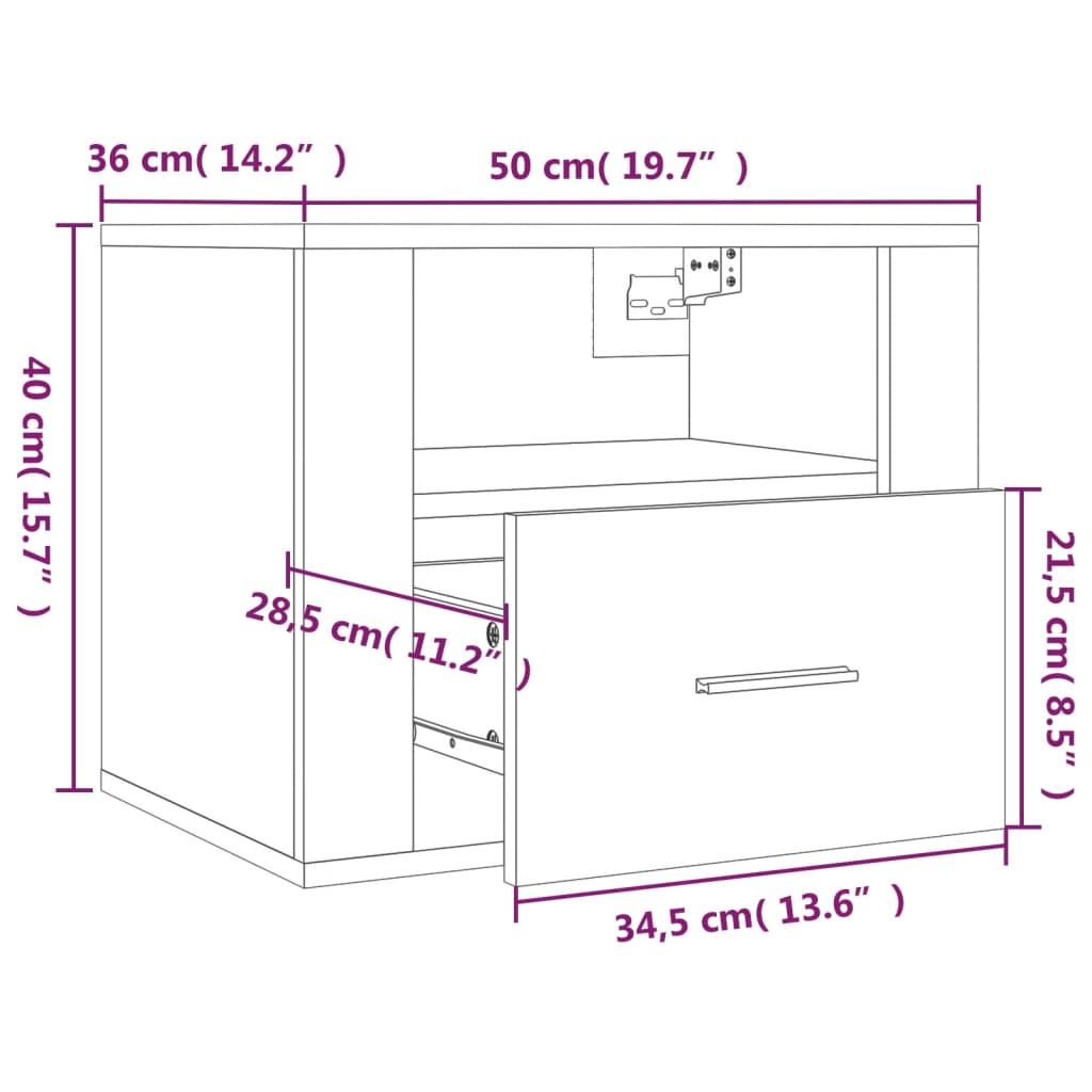 vidaXL Mesita de noche de pared roble marrón 50x36x40 cm