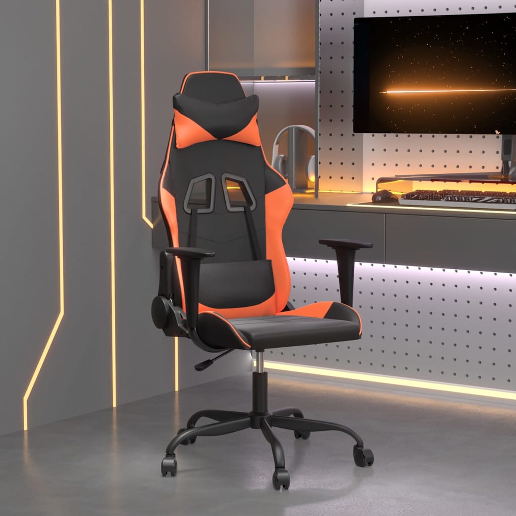 vidaXL Silla gaming cuero sintético negro y naranja