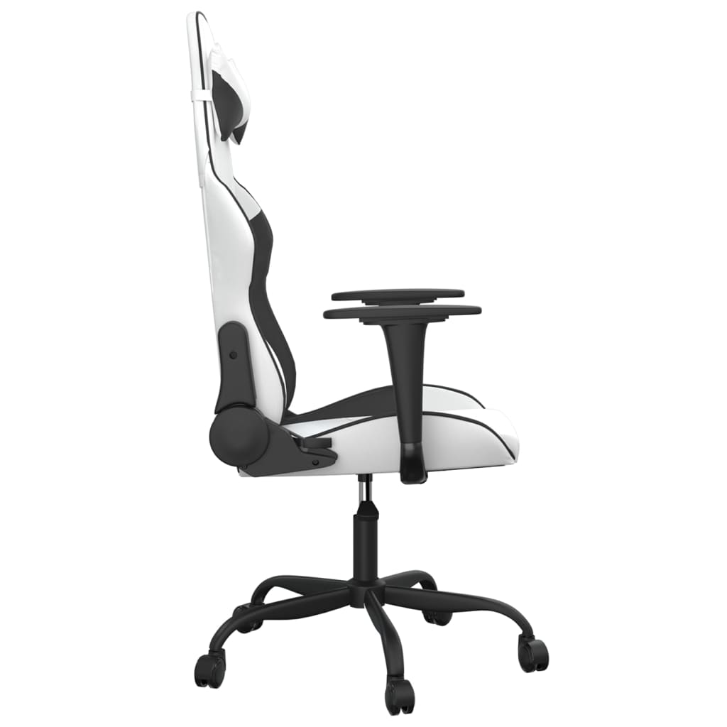 vidaXL Silla gaming cuero sintético blanco y negro