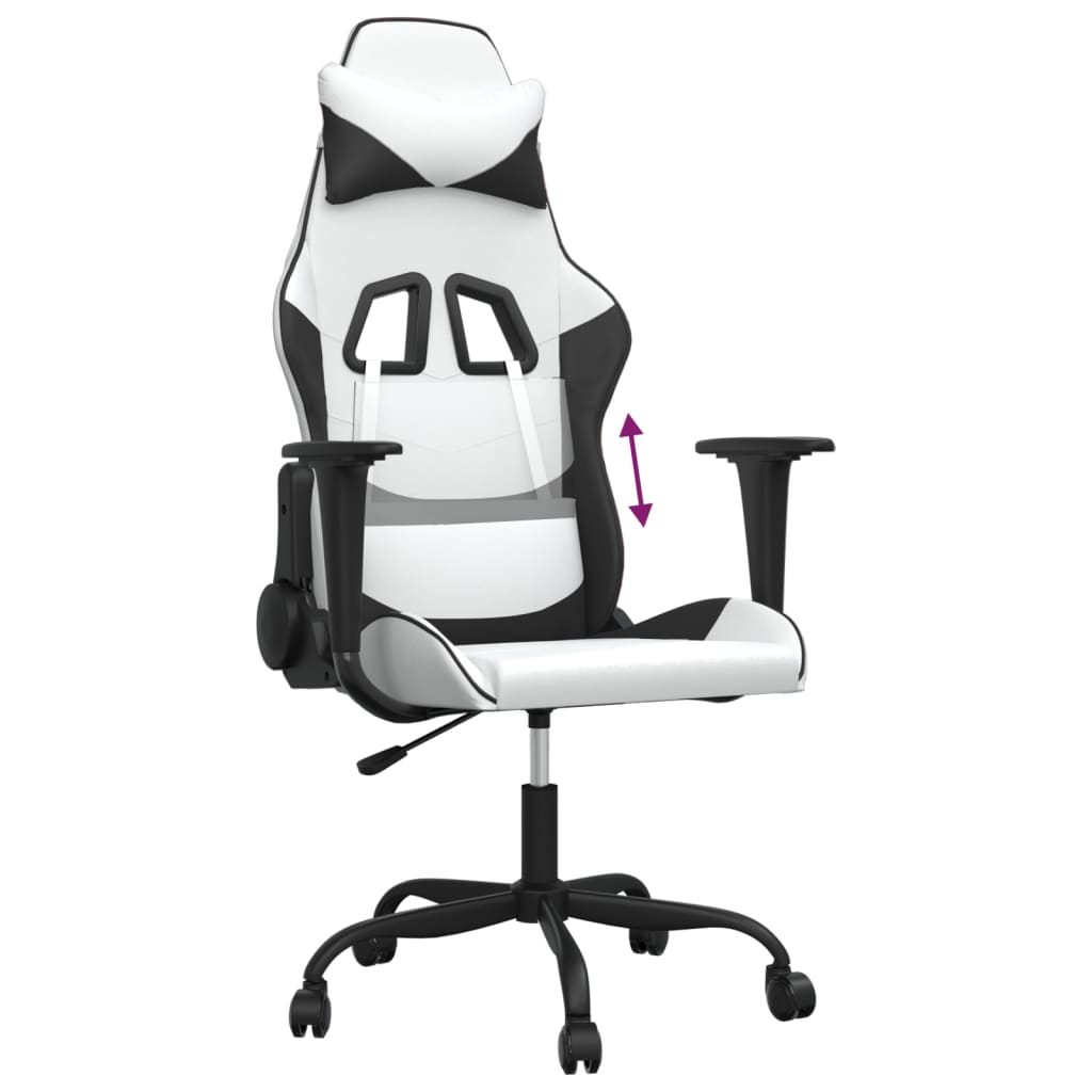 vidaXL Silla gaming cuero sintético blanco y negro