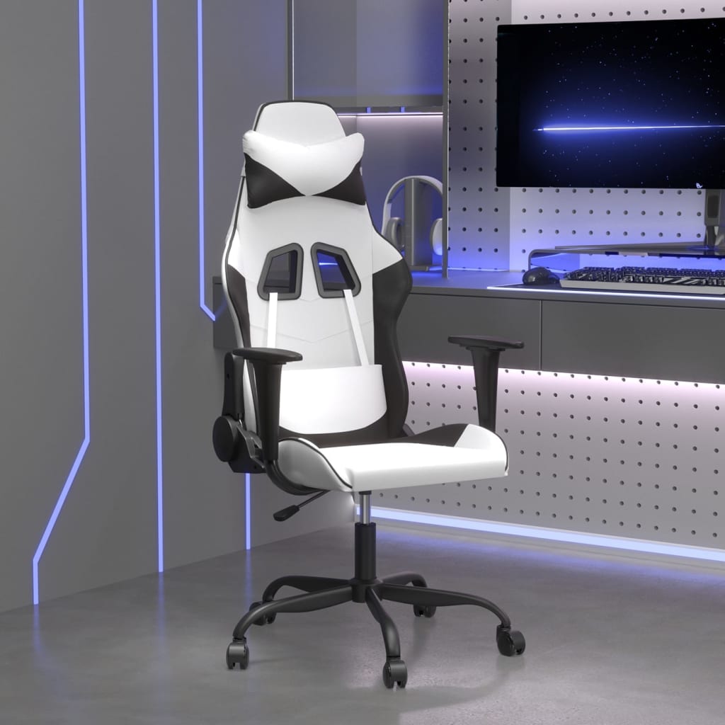 vidaXL Silla gaming cuero sintético blanco y negro