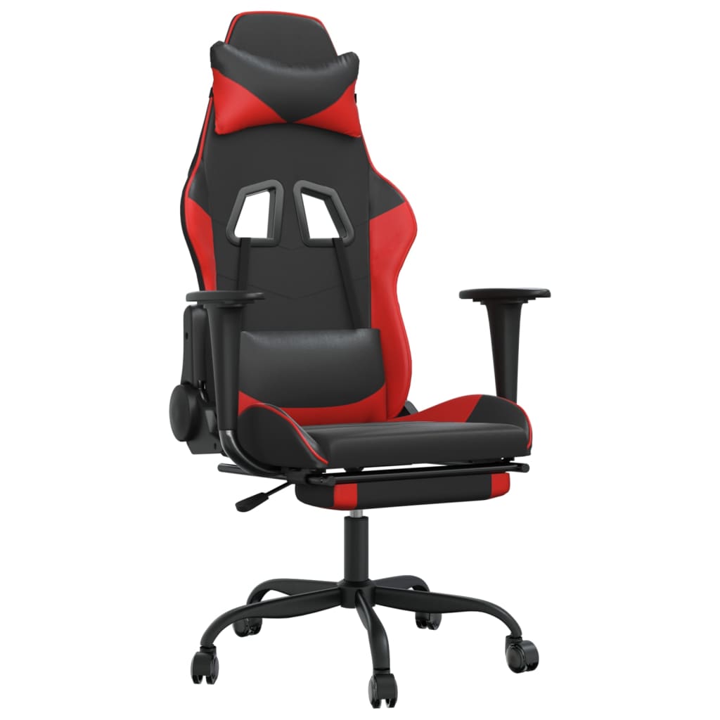 vidaXL Silla gaming con reposapiés cuero sintético negro rojo