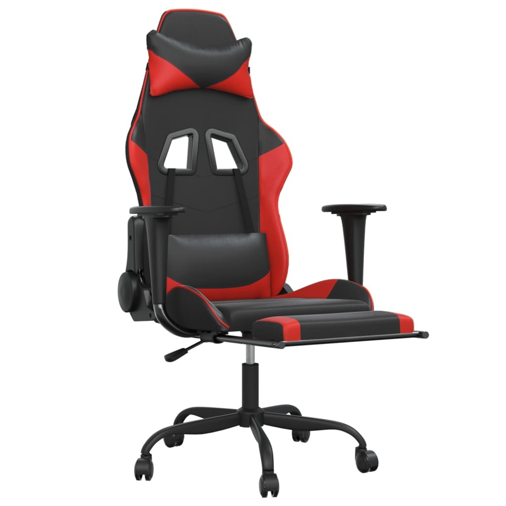 vidaXL Silla gaming con reposapiés cuero sintético negro rojo