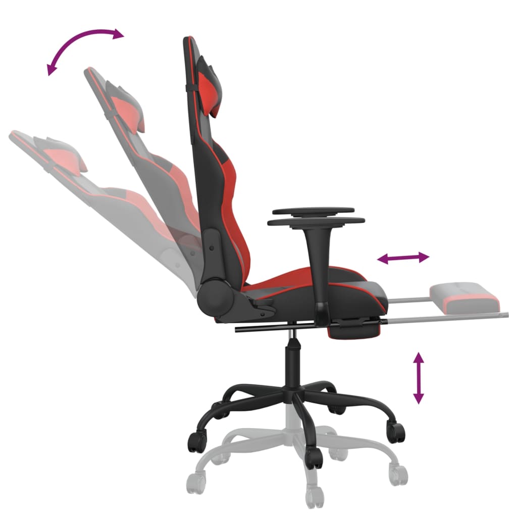 vidaXL Silla gaming con reposapiés cuero sintético negro rojo