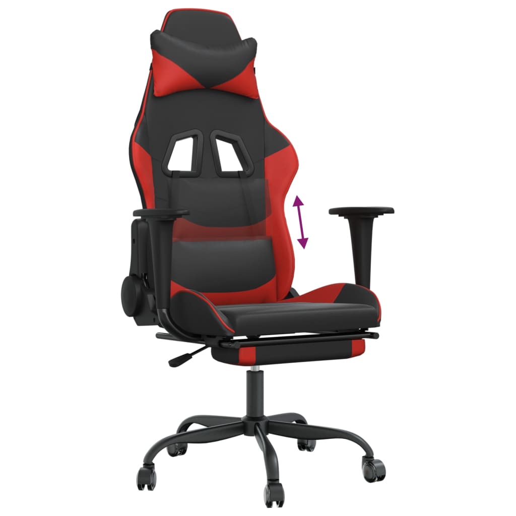 vidaXL Silla gaming con reposapiés cuero sintético negro rojo