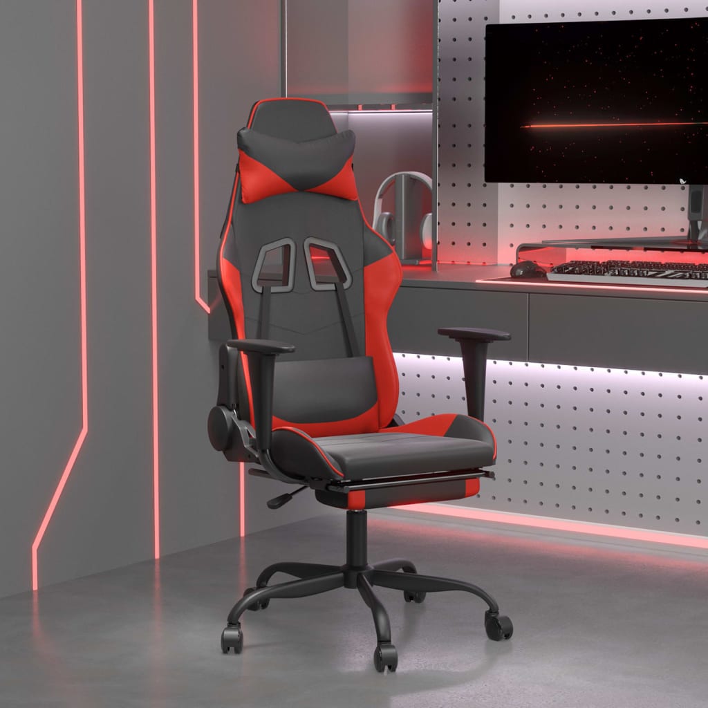 vidaXL Silla gaming con reposapiés cuero sintético negro rojo