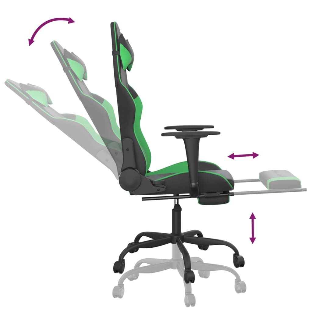 vidaXL Silla gaming con reposapiés cuero sintético negro verde