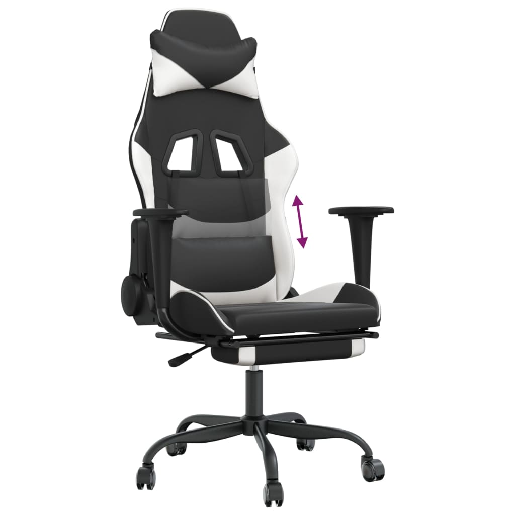 vidaXL Silla gaming con reposapiés cuero sintético negro blanco