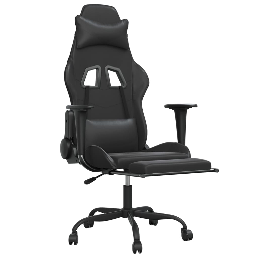 vidaXL Silla gaming con reposapiés cuero sintético negro