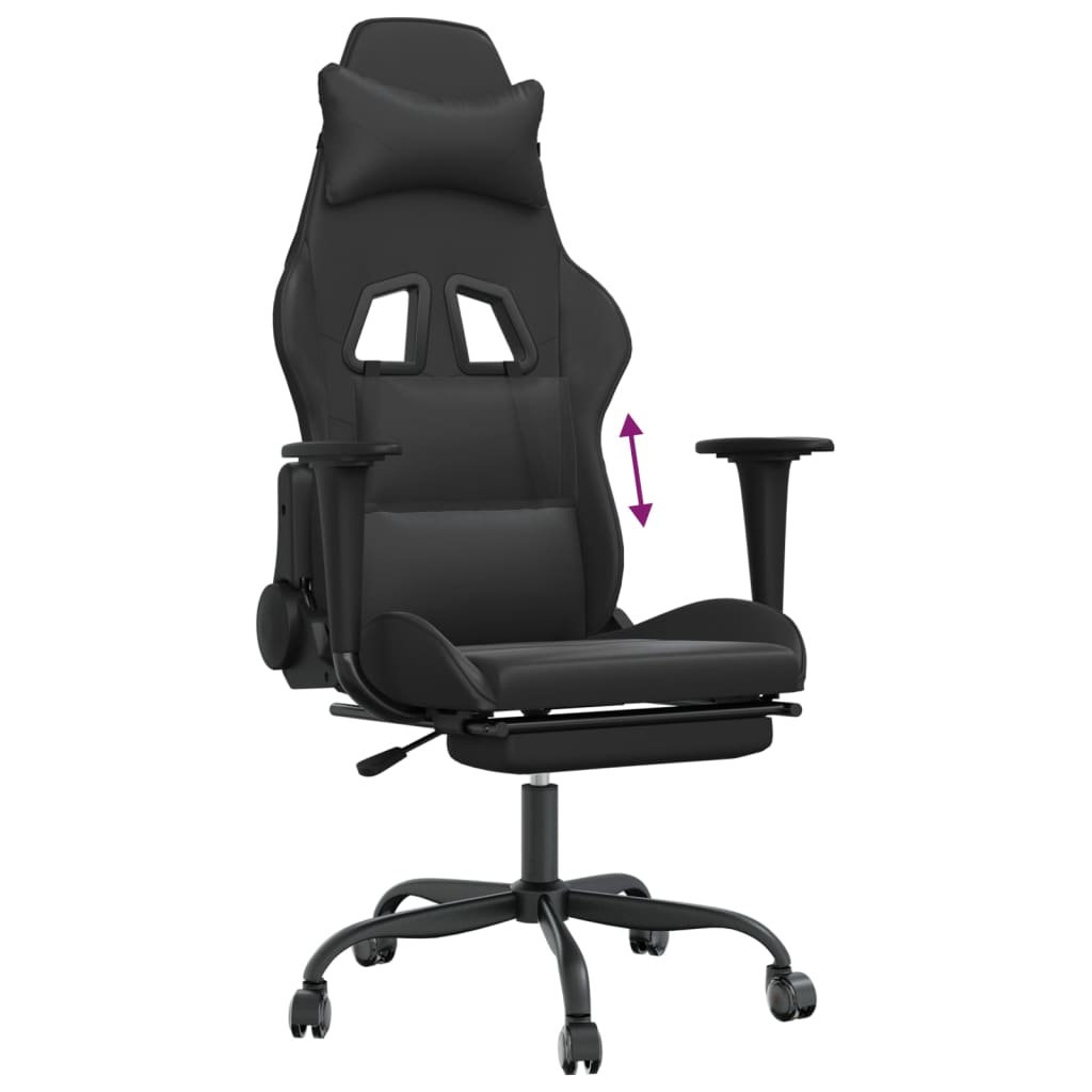 vidaXL Silla gaming con reposapiés cuero sintético negro