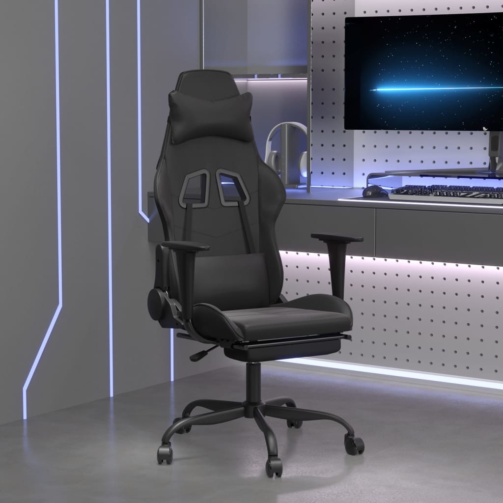 vidaXL Silla gaming con reposapiés cuero sintético negro