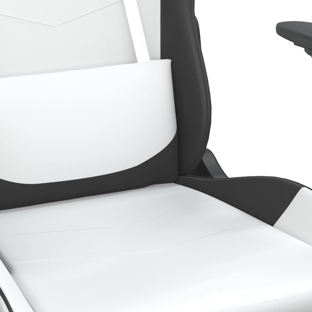 vidaXL Silla gaming con reposapiés cuero sintético blanco negro