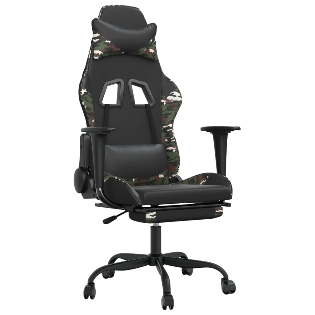 vidaXL Silla gaming con reposapiés cuero sintético negro camuflaje