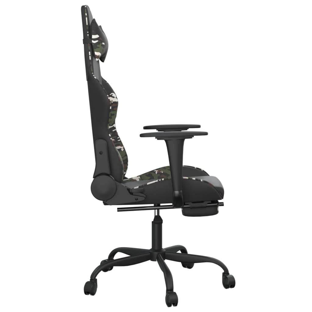 vidaXL Silla gaming con reposapiés cuero sintético negro camuflaje