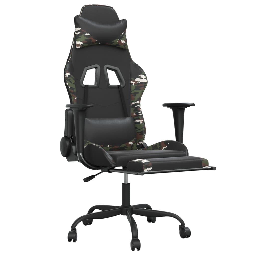 vidaXL Silla gaming con reposapiés cuero sintético negro camuflaje