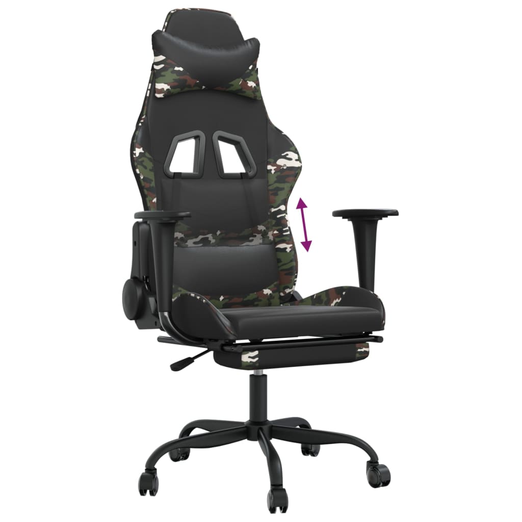 vidaXL Silla gaming con reposapiés cuero sintético negro camuflaje