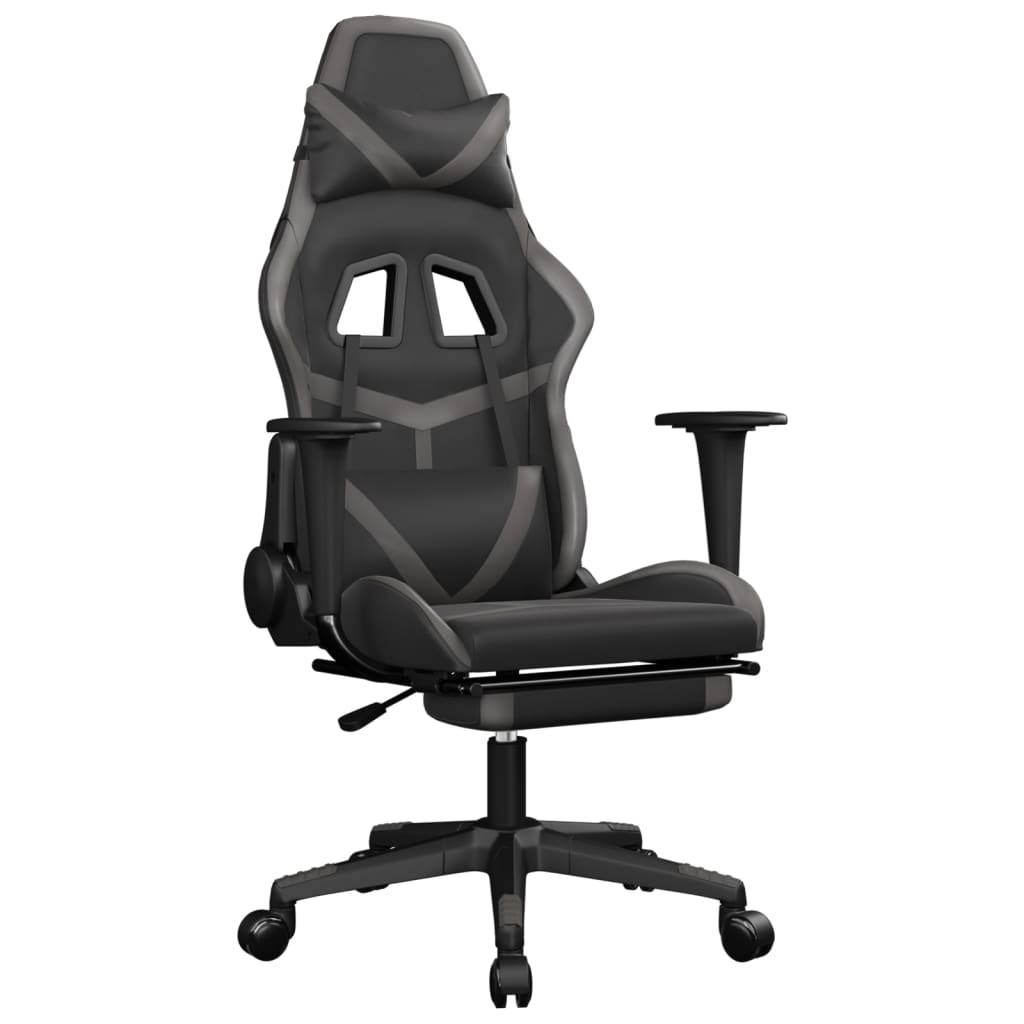 vidaXL Silla gaming con reposapiés cuero sintético negro gris