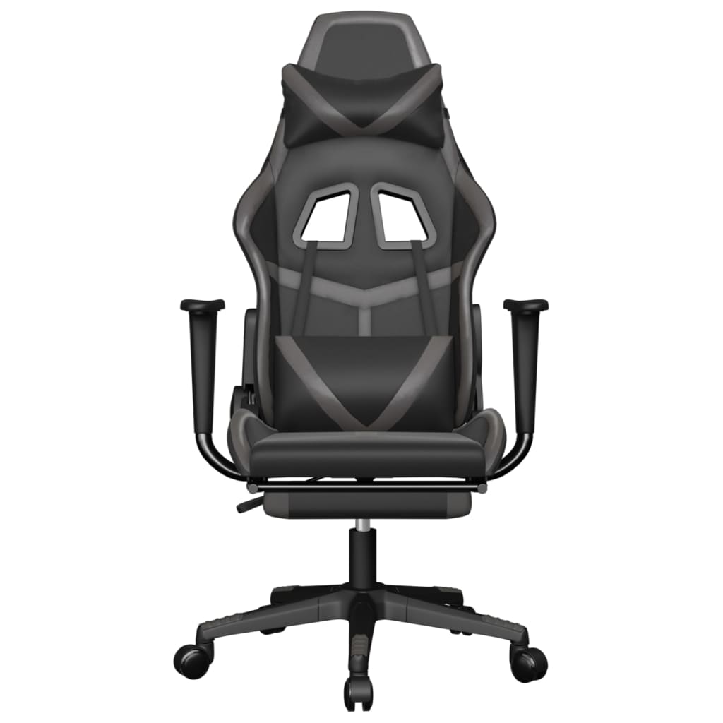 vidaXL Silla gaming con reposapiés cuero sintético negro gris