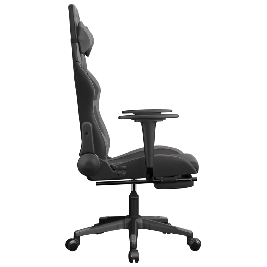 vidaXL Silla gaming con reposapiés cuero sintético negro gris