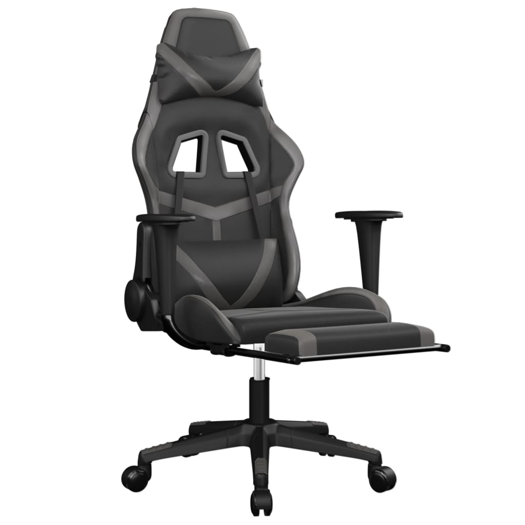 vidaXL Silla gaming con reposapiés cuero sintético negro gris