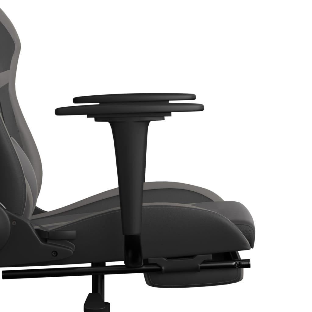 vidaXL Silla gaming con reposapiés cuero sintético negro gris